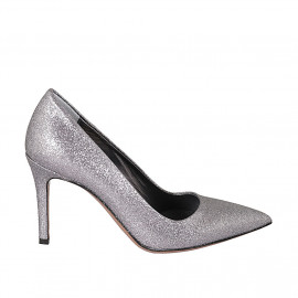 Woman's pump in silver glittered leather heel 8 - Available sizes:  43