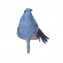 Woman's pointy open shoe with laces and tassels in blue suede heel 7 - Available sizes:  42, 43, 46