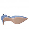 Woman's pointy open shoe with laces and tassels in blue suede heel 7 - Available sizes:  42, 43, 46