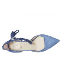 Woman's pointy open shoe with laces and tassels in blue suede heel 7 - Available sizes:  42, 43, 46