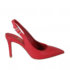 Woman's slingback pump in red leather heel 8 - Available sizes:  33, 43