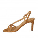 Sandale pour femmes avec elastique en daim cognac talon 8 - Pointures disponibles:  42, 44