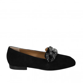 Woman's mocassin with chain in black suede heel 1 - Available sizes:  33, 42