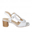 Woman's strap sandal with elastic in white leather and braided leather heel 5 - Available sizes:  32, 43, 45, 46