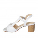 Sandalia con cinturon y elastico para mujer en piel y piel trensada blanca tacon 5 - Tallas disponibles:  32, 43, 45, 46