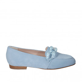 Woman's mocassin with chain in light blue suede heel 1 - Available sizes:  42, 43