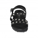 Sandalia para mujer con tachuelas y cinturon en piel negra cuña 2 - Tallas disponibles:  33, 34