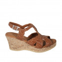 Woman's sandal in cognac brown braided leather with platform and wedge heel 7 - Available sizes:  42, 43, 44