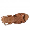 Sandale pour femmes en cuir tressé cognac avec plateforme et talon compensé 7 - Pointures disponibles:  42, 43, 44