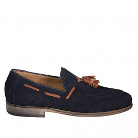 Men's loafer with tassels in dark blue suede - Available sizes:  38, 47, 49