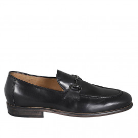 Men's loafer with accessory in black leather - Available sizes:  49