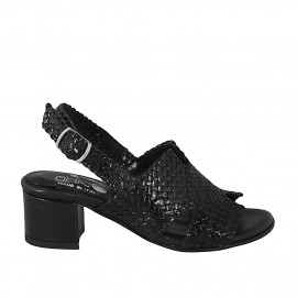 Sandale pour femmes en cuir tressé noir talon 5 - Pointures disponibles:  33