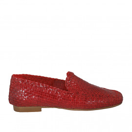 Mocasin para mujer en piel trensada roja con tacon 1 - Tallas disponibles:  34, 43, 44