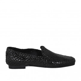 Woman's loafer in black braided leather with heel 1 - Available sizes:  34, 44, 45