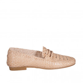 Woman's loafer in beige braided leather with heel 1 - Available sizes:  44