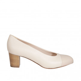 Woman's pump shoe in beige and nude leather heel 5 - Available sizes:  44