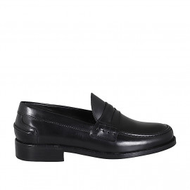 Man's elegant loafer in black leather - Available sizes:  47, 50