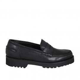 Mocasín para mujer en piel negra tacon 3 - Tallas disponibles:  33