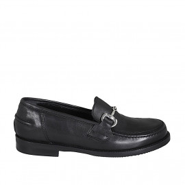 Woman's loafer with accessory in black leather heel 2 - Available sizes:  32