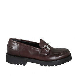 Mocassin avec accessoire pour femmes en cuir marron talon 3 - Pointures disponibles:  32, 33, 45