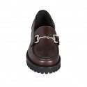 Mocassin avec accessoire pour femmes en cuir marron talon 3 - Pointures disponibles:  32, 33, 45