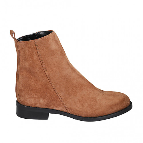 Bottines pour femmes en daim brun clair avec fermerture éclair talon 3 - Pointures disponibles:  32, 42, 45