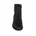 Botin para mujer con cordones, punta Brogue y cremallera en piel negra tacon 3 - Tallas disponibles:  45