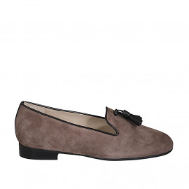 Woman's loafer with tassels in taupe suede and black leather heel 2 - Available sizes:  34, 43