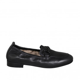 Woman's loafer with elastic band and accessory in black leather heel 2 - Available sizes:  33