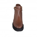 Botines con hebilla y cremallera para mujer en piel cognac tacon 5 - Tallas disponibles:  42, 43, 44, 45