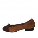 Woman's ballerina with bow and captoe in cognac brown and dark brown suede heel 2 - Available sizes:  33, 42