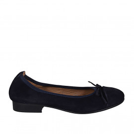 Woman's ballerina shoe with bow and captoe in blue suede heel 2 - Available sizes:  33