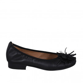 Woman's ballerina shoe with flower in black leather heel 2 - Available sizes:  32, 33