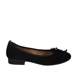 Ballerine avec fleur pour femmes en daim noir talon 2 - Pointures disponibles:  32, 33