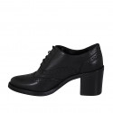 Zapato Oxford con cordones para mujer en piel negra con punta de ala tacon 7 - Tallas disponibles:  32