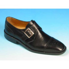 Men's elegant shoe with buckle and floral captoe in black leather - Available sizes:  52, 53, 54