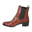 Woman's pointy texan ankle boot with lateral elastic bands in tan brown leather heel 5 - Available sizes:  42