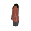 Woman's pointy texan ankle boot with lateral elastic bands in tan brown leather heel 5 - Available sizes:  42