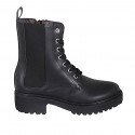 Bottines avec lacets, fermeture éclair et elastique pour femmes en cuir noir talon 4 - Pointures disponibles:  32