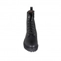 Bottines avec lacets, fermeture éclair et elastique pour femmes en cuir noir talon 4 - Pointures disponibles:  32