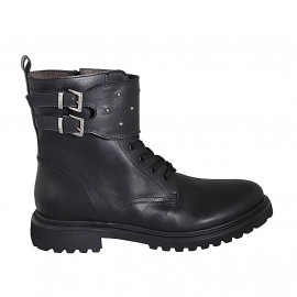 Botin para mujer con hebillas, estrases y cremallera en piel negra tacon 3 - Tallas disponibles:  44, 45