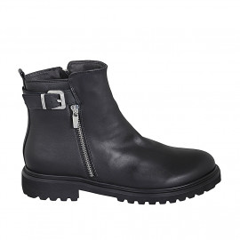 Stivaletto da donna con cerniere e fibbia in pelle nera tacco 3 - Misure disponibili: 46