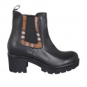 Stivaletto da donna con cerniera ed elastico in pelle nera e tessuto marrone tacco 6 - Misure disponibili: 42, 43, 45