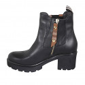 Stivaletto da donna con cerniera ed elastico in pelle nera e tessuto marrone tacco 6 - Misure disponibili: 42, 43, 45