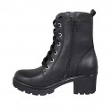 Stivaletto stringato da donna con cerniere e borchie in pelle nera tacco 6 - Misure disponibili: 43, 44