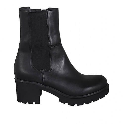 Bottines pour femmes avec fermeture éclair et elastique en cuir noir talon 6 - Pointures disponibles:  43