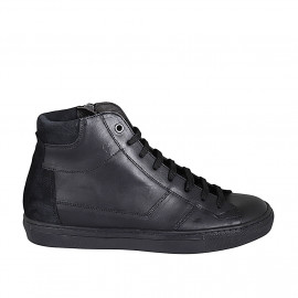 Man's laced shoe with removable insole ans zipper in black leather and suede - Available sizes:  37, 38, 53