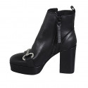 Woman's ankle boot with zipper, platform and accessory in black leather heel 10 - Available sizes:  32, 42, 43, 44