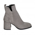 Botines a punta cuadrada para mujer con cremallera y tachuelas en gamuza gris tacon 7 - Tallas disponibles:  32, 34, 42, 43, 44, 45