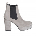 Woman's ankle boot with platform and elastic bands in grey suede heel 10 - Available sizes:  42, 45